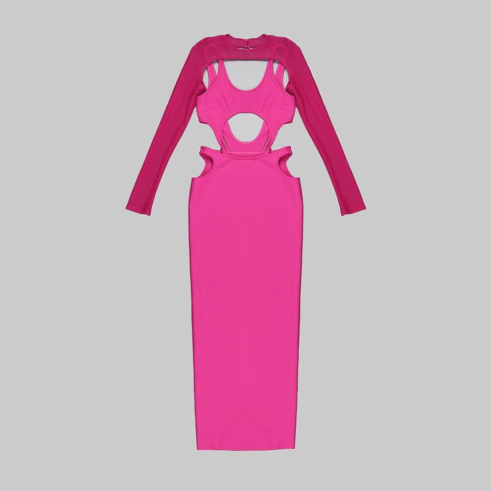 Cut Out Hip Wrap Midi Dress in Pink
