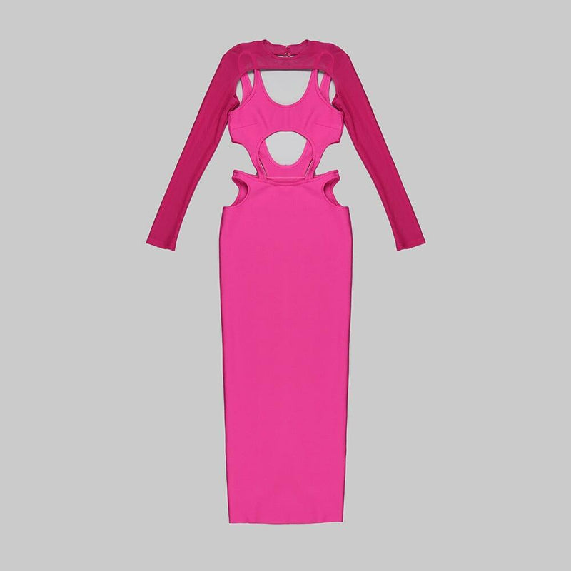 CUT OUT HIP WRAP MIDI DRESS IN PINK