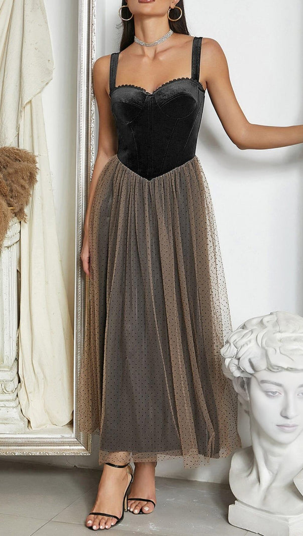 AIIZIE VELVET CORSET MESH MAXI DRESS - product image