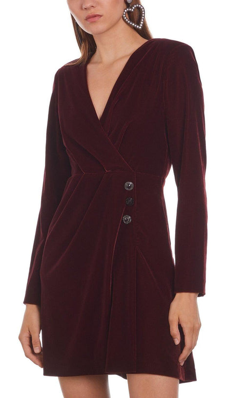 VELVET FAUX WRAP MINI DRESS