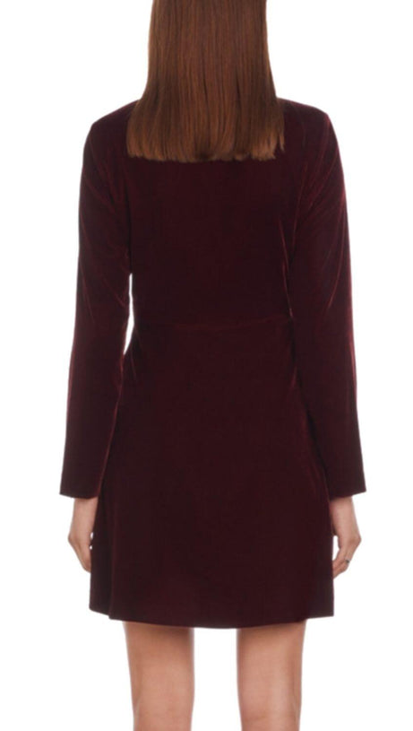VELVET FAUX WRAP MINI DRESS