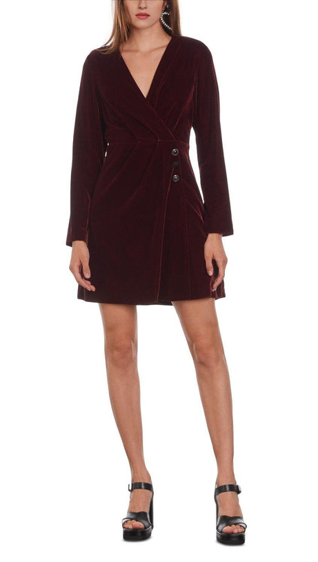 VELVET FAUX WRAP MINI DRESS