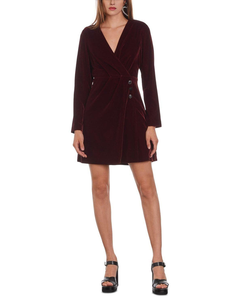 VELVET FAUX WRAP MINI DRESS