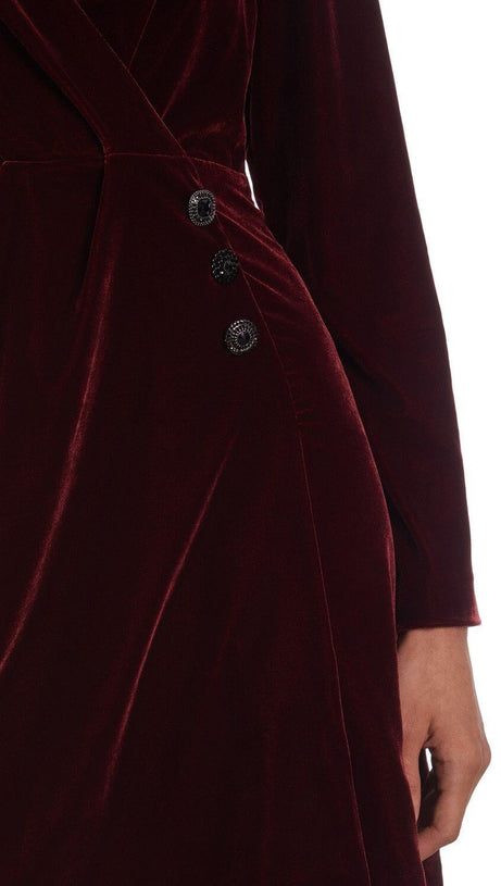 VELVET FAUX WRAP MINI DRESS