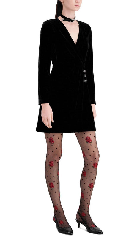 VELVET FAUX WRAP MINI DRESS