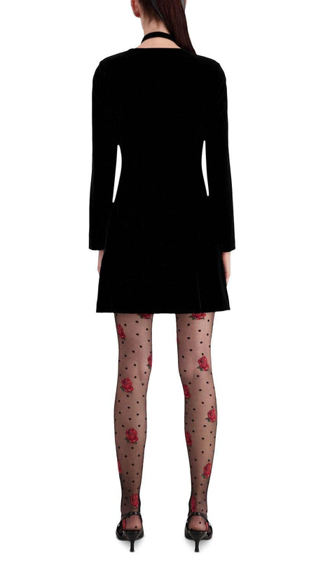 VELVET FAUX WRAP MINI DRESS