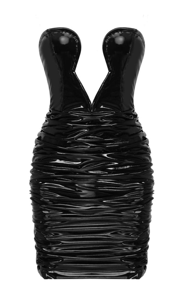 AIIZIE LEATHER HIP WRAP MINI DRESS IN BLACK - product image