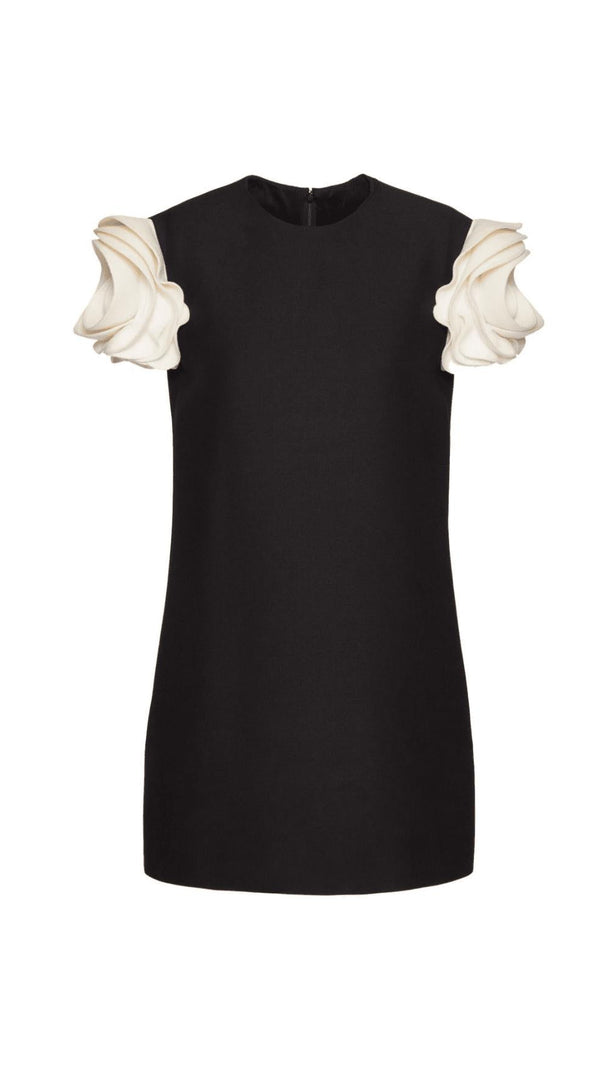 AIIZIE WHITE 3D FLORAL SHORT SLEEVE CREPE MINI DRESS - product image