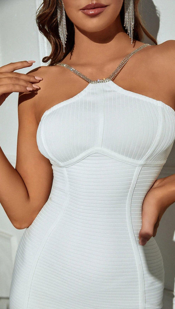 AIIZIE WHITE EMBELLISHED STRAP MIDI DRESS - product image