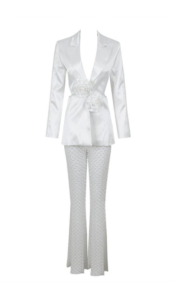 AIIZIE WHITE HOLLOW TIGHT TROUSERS TWO-PIECE SET - product image