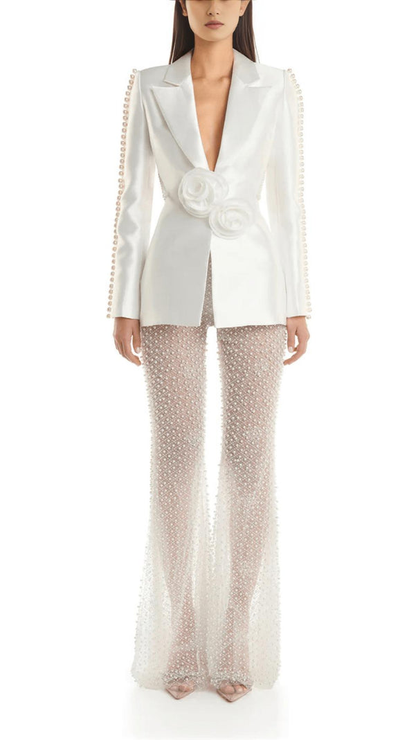 AIIZIE WHITE HOLLOW TIGHT TROUSERS TWO-PIECE SET - product image
