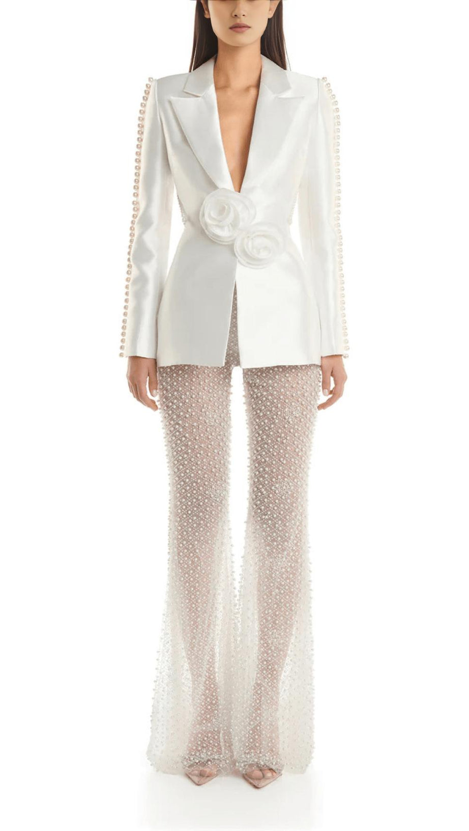 Weiße, enge Hose, zweiteilig