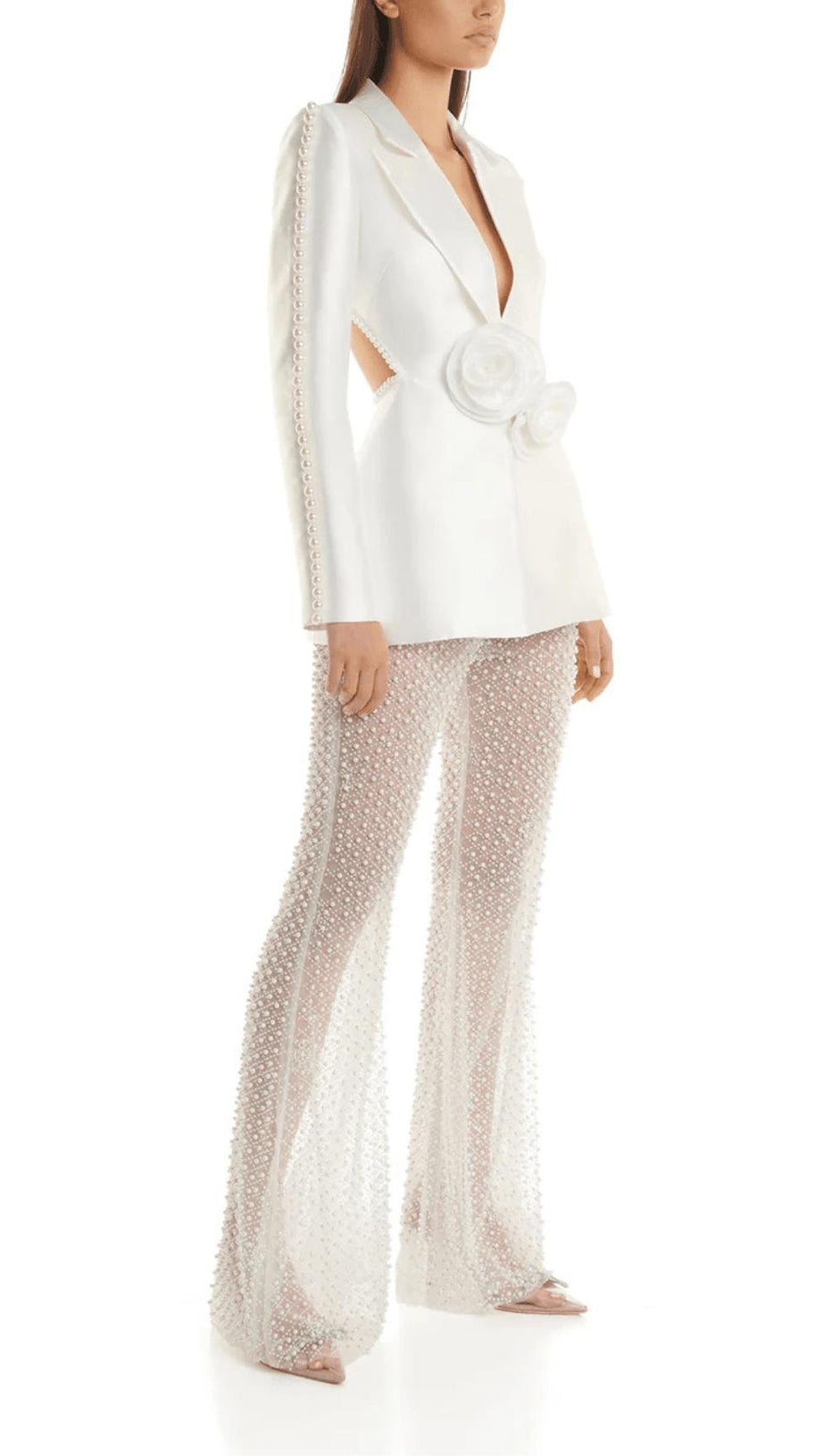 Weiße, enge Hose, zweiteilig