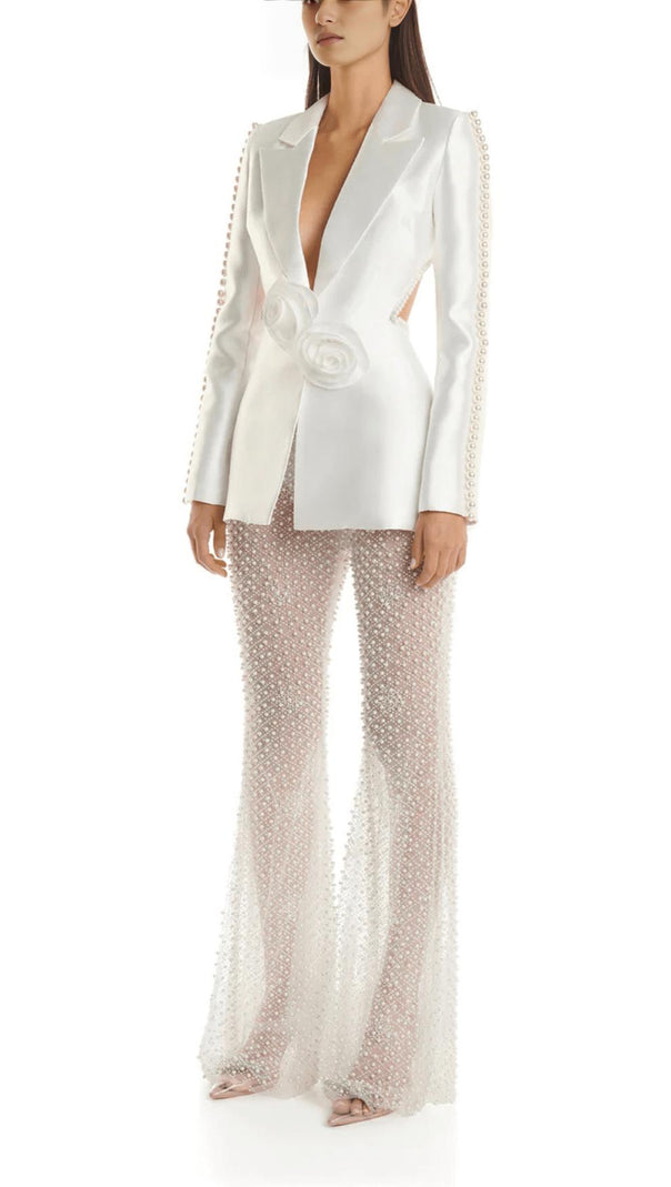 AIIZIE WHITE HOLLOW TIGHT TROUSERS TWO-PIECE SET - product image