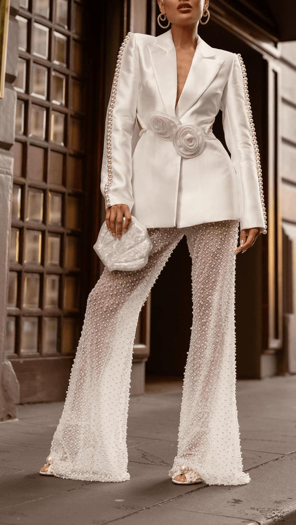 AIIZIE WHITE HOLLOW TIGHT TROUSERS TWO-PIECE SET - product image