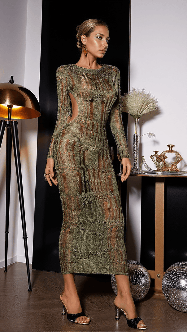Ärmelloses, rückenfreies Arlo-Strickkleid in Grün