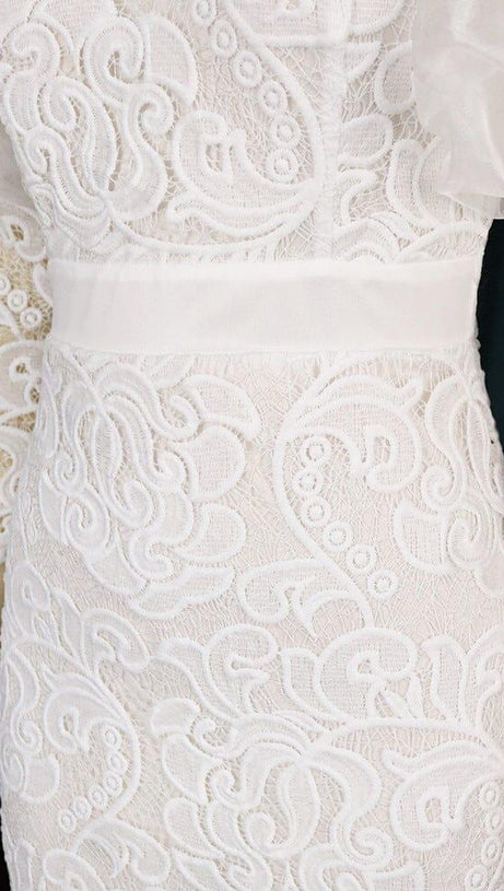 WHITE PUFF SLEEVE LACE MIDI DRESS