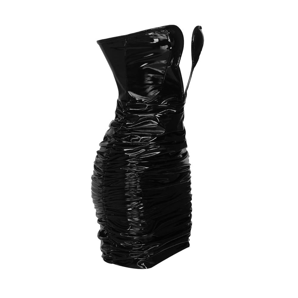AIIZIE LEATHER HIP WRAP MINI DRESS IN BLACK - product image