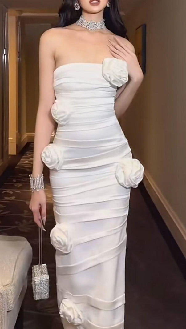 AIIZIE WHITE STRAPLESS FLOWER EMBELLISHED MAXI DRESS - product image