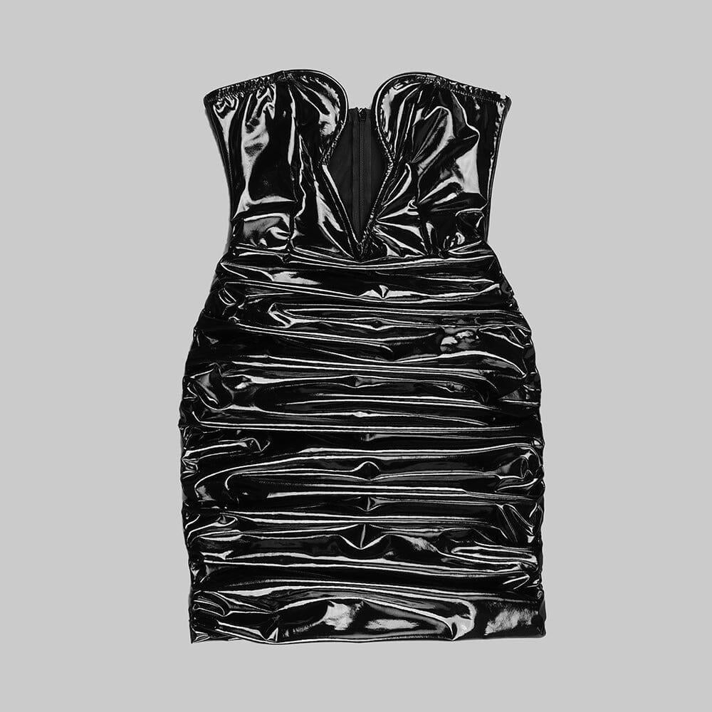 AIIZIE LEATHER HIP WRAP MINI DRESS IN BLACK - product image
