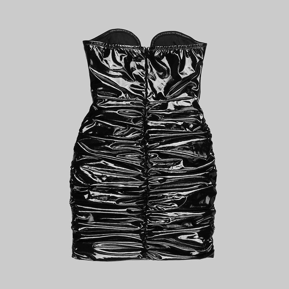 AIIZIE LEATHER HIP WRAP MINI DRESS IN BLACK - product image