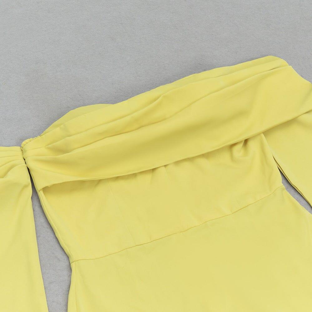 AIIZIE YELLOW ONE-SHOULDER STRAPLESS LONG-SLEEVED PLEATED MAXI DRESS - product image