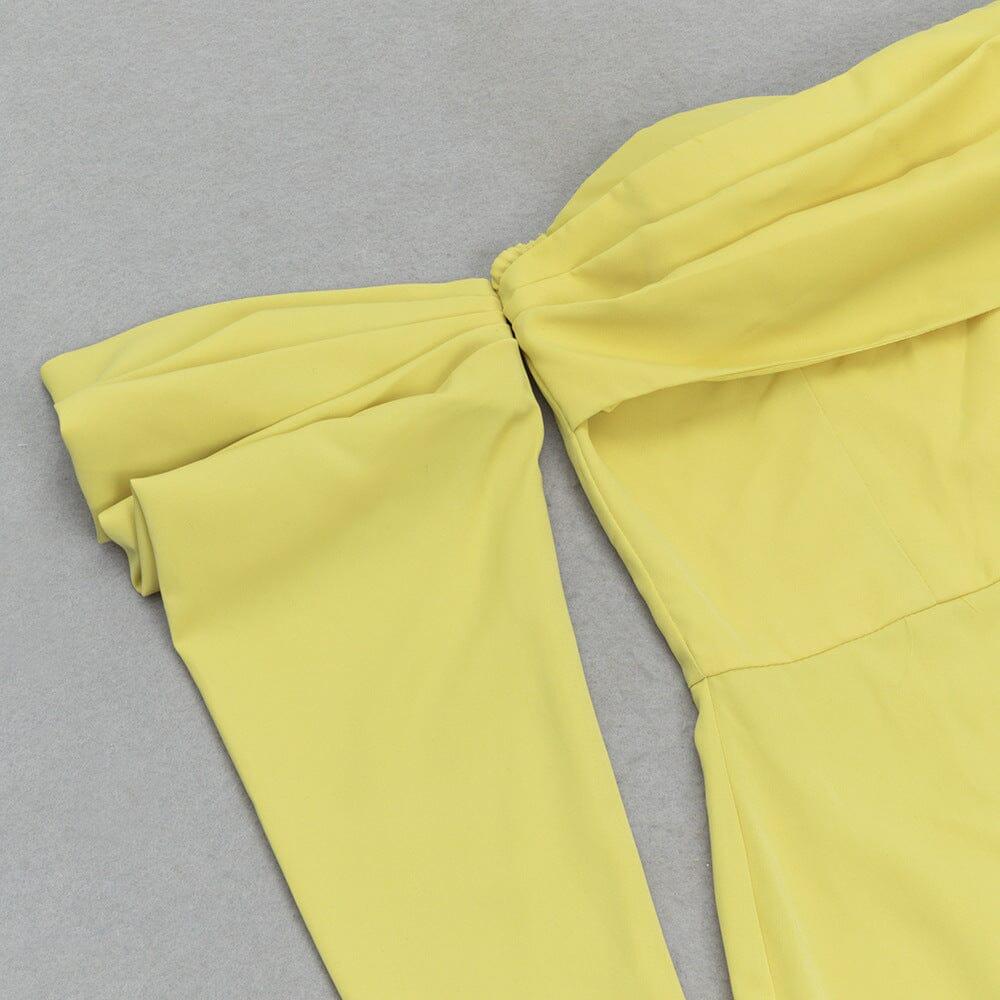 AIIZIE YELLOW ONE-SHOULDER STRAPLESS LONG-SLEEVED PLEATED MAXI DRESS - product image