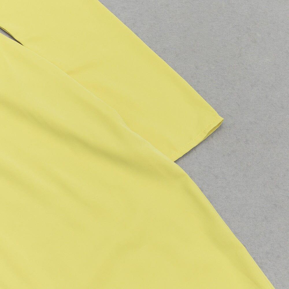 AIIZIE YELLOW ONE-SHOULDER STRAPLESS LONG-SLEEVED PLEATED MAXI DRESS - product image