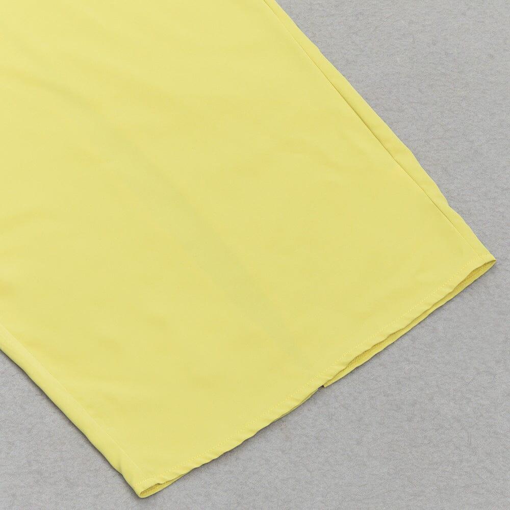 AIIZIE YELLOW ONE-SHOULDER STRAPLESS LONG-SLEEVED PLEATED MAXI DRESS - product image