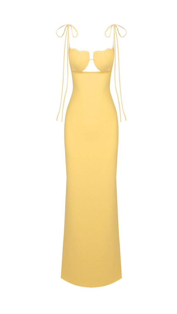AIIZIE YELLOW TULIP SATIN MAXI DRESS - product image