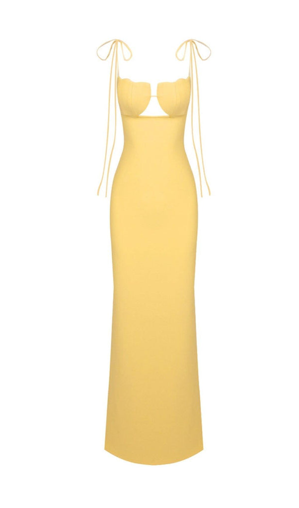 YELLOW TULIP SATIN MAXI DRESS