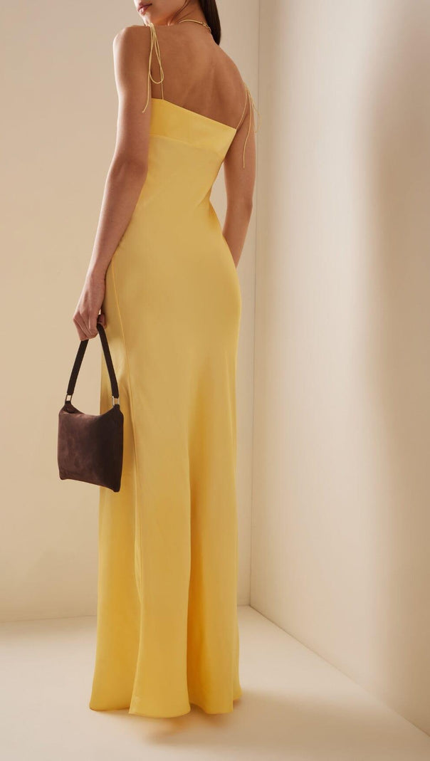AIIZIE YELLOW TULIP SATIN MAXI DRESS - product image