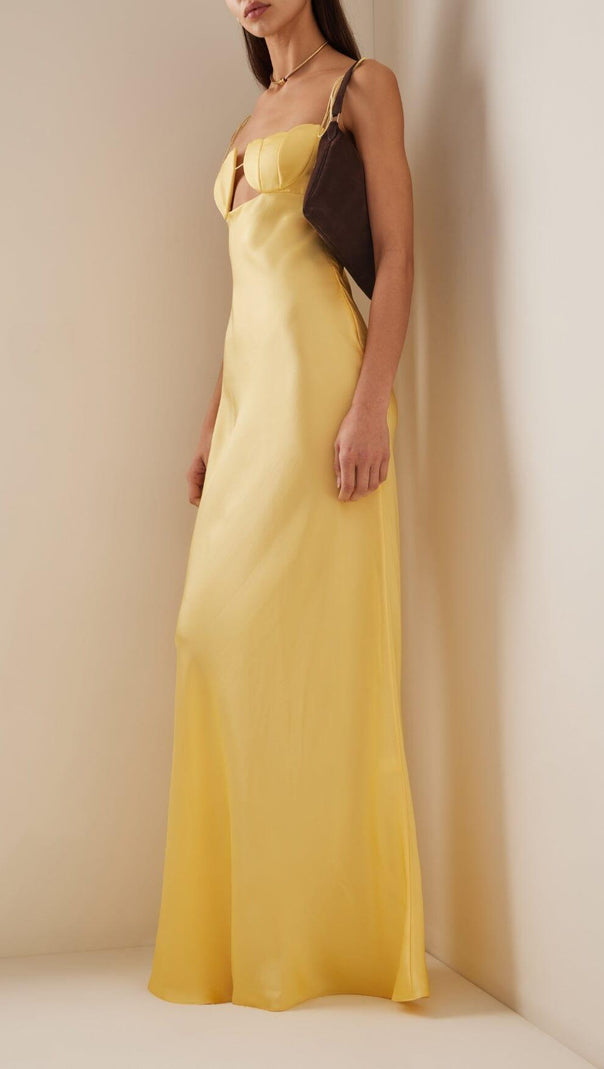 AIIZIE YELLOW TULIP SATIN MAXI DRESS - product image