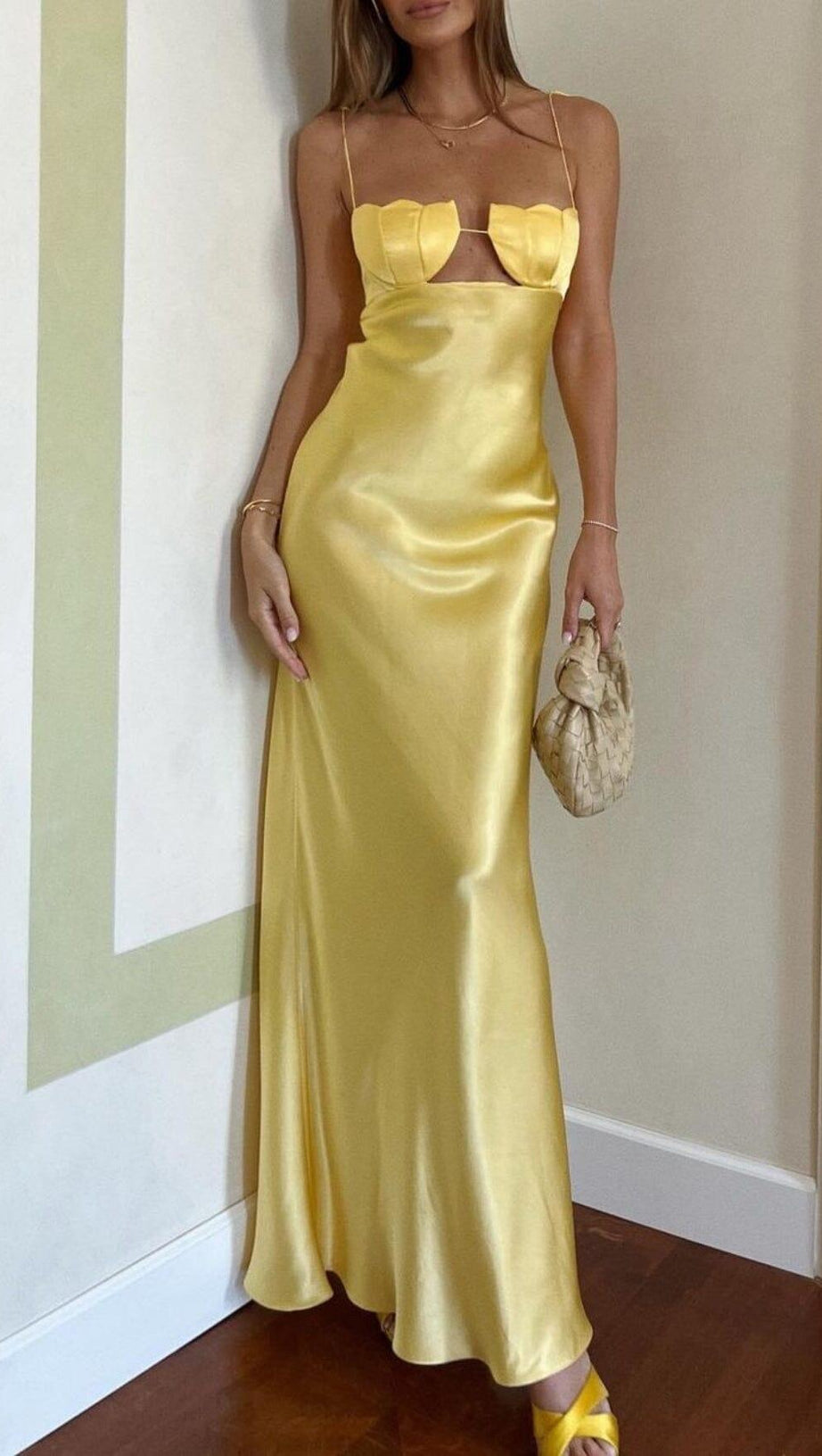 YELLOW TULIP SATIN MAXI DRESS