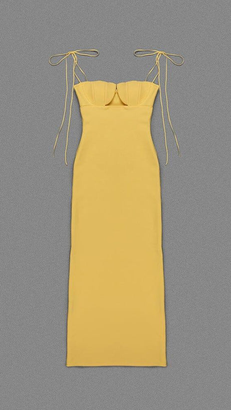 YELLOW TULIP SATIN MAXI DRESS