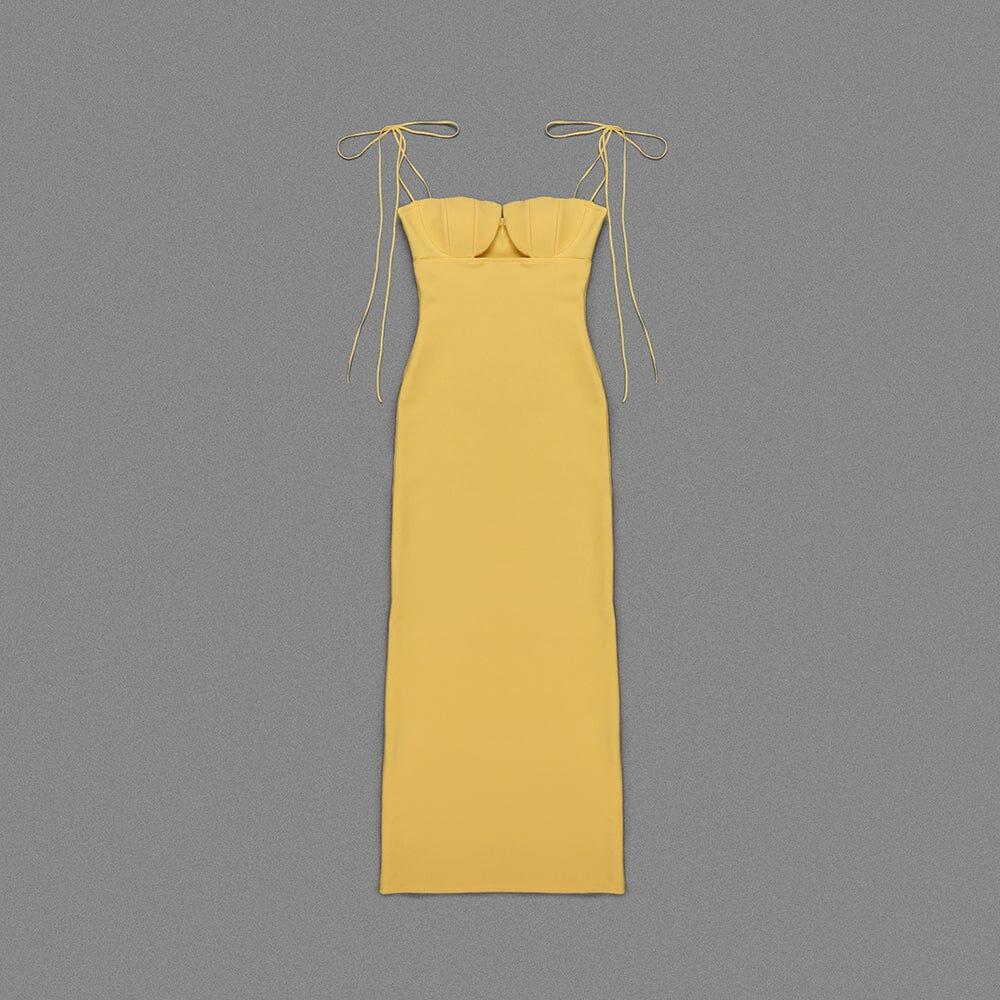 AIIZIE YELLOW TULIP SATIN MAXI DRESS - product image