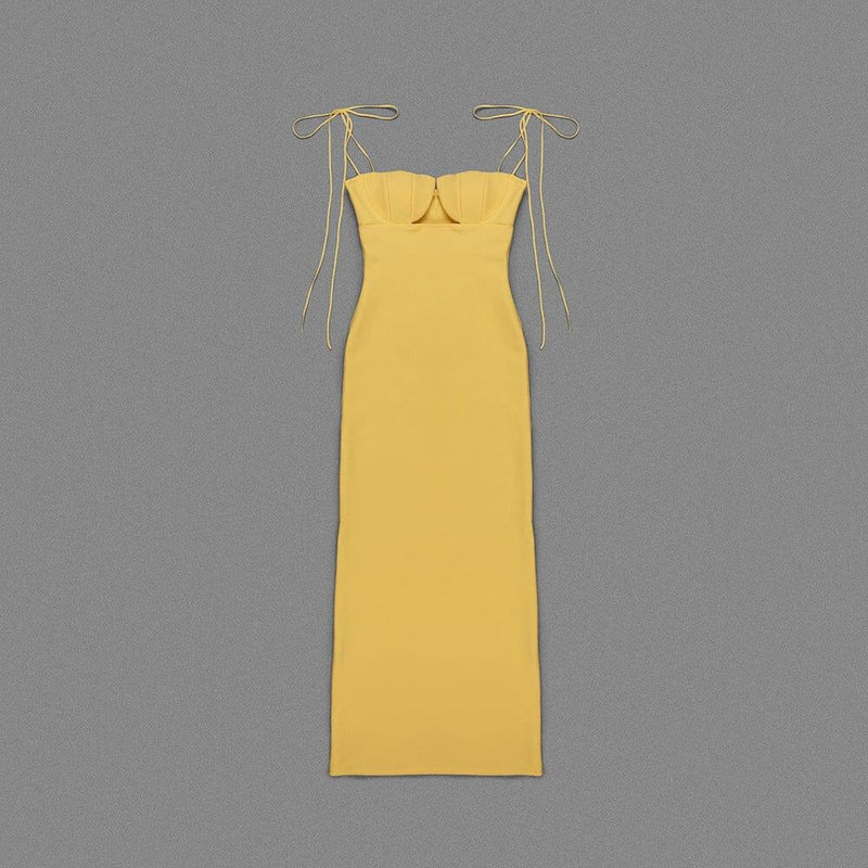 YELLOW TULIP SATIN MAXI DRESS