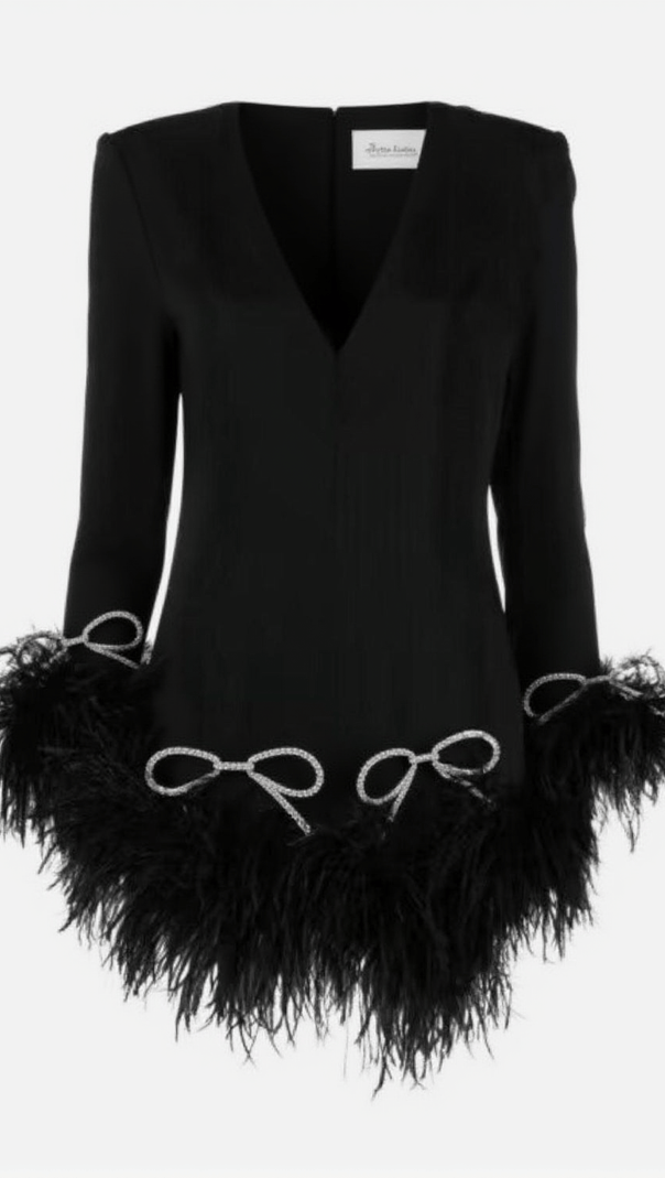 AIIZIE KOKO LONG SLEEVE BOW CRYSTAL FEATHER DRESS - product image