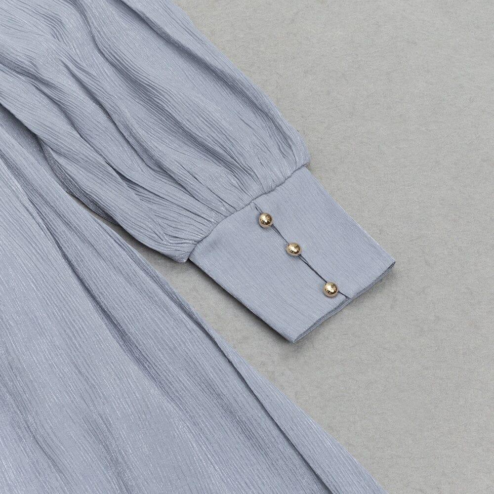 AIIZIE ROUND NECK PUFF LONG SLEEVES WAIST SLIM FIT LOOSE MIDI DRESS - product image