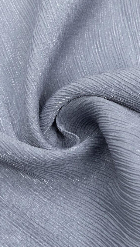 ROUND NECK PUFF LONG SLEEVES WAIST SLIM FIT LOOSE MIDI DRESS