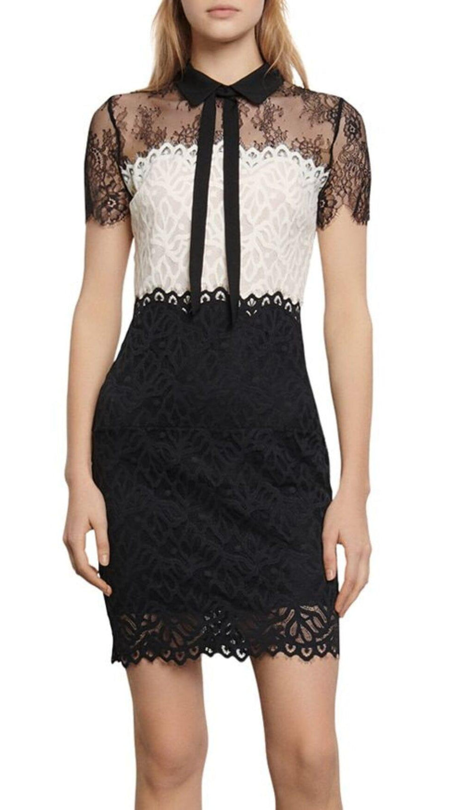 ROZEN TWO-TONE LACE MINI DRESS