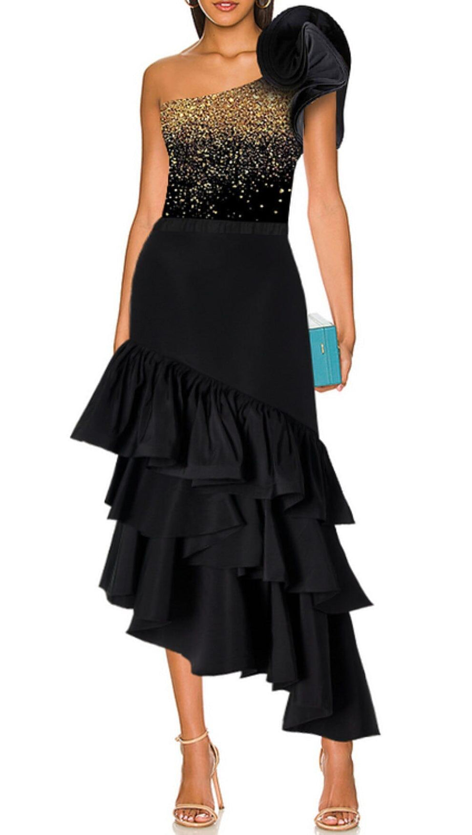 RUFFLE SHINY PRINTED ONE SHOULDER ONE PIECE SWIMSUIT AND SKIRT