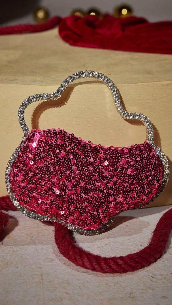 AIIZIE SEQUIN CLOUD CLUTCH IN HOT PINK - product image