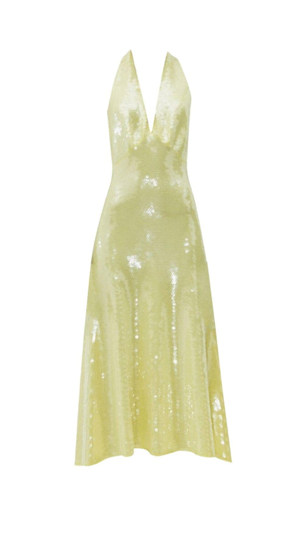 AIIZIE SEQUIN HALTER NECK A-LINE BACKLESS MIDI DRESS - product image