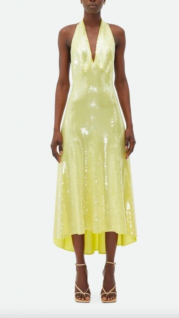 AIIZIE SEQUIN HALTER NECK A-LINE BACKLESS MIDI DRESS - product image
