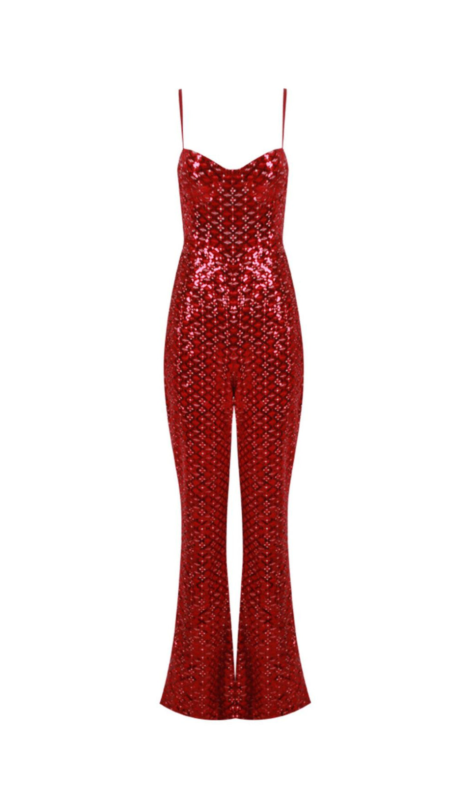 PAILLETTEN-STRUMPFHALTER-JUMPSUIT MIT TRÄGERN UND SLIM FIT