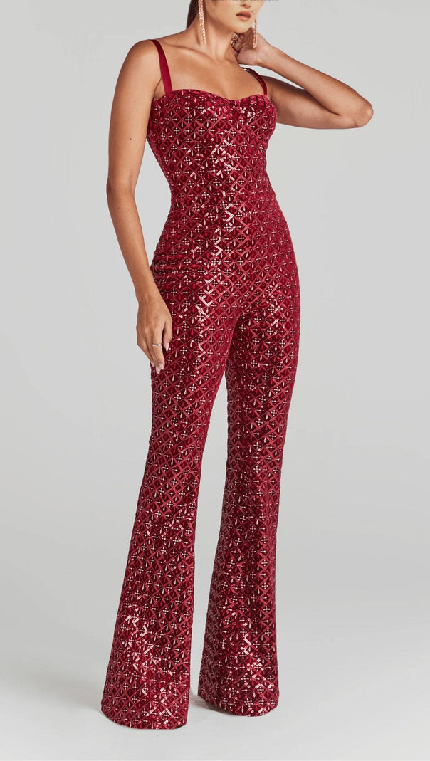 AIIZIE SEQUIN SUSPENDER STRAPLESS STRAPLESS SLIM FIT JUMPSUIT - product image