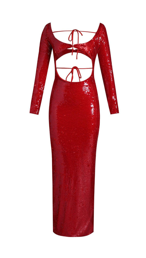 AIIZIE SEQUIN-EMBROIDERED CUT-OUT MAXI DRESS IN RED - product image