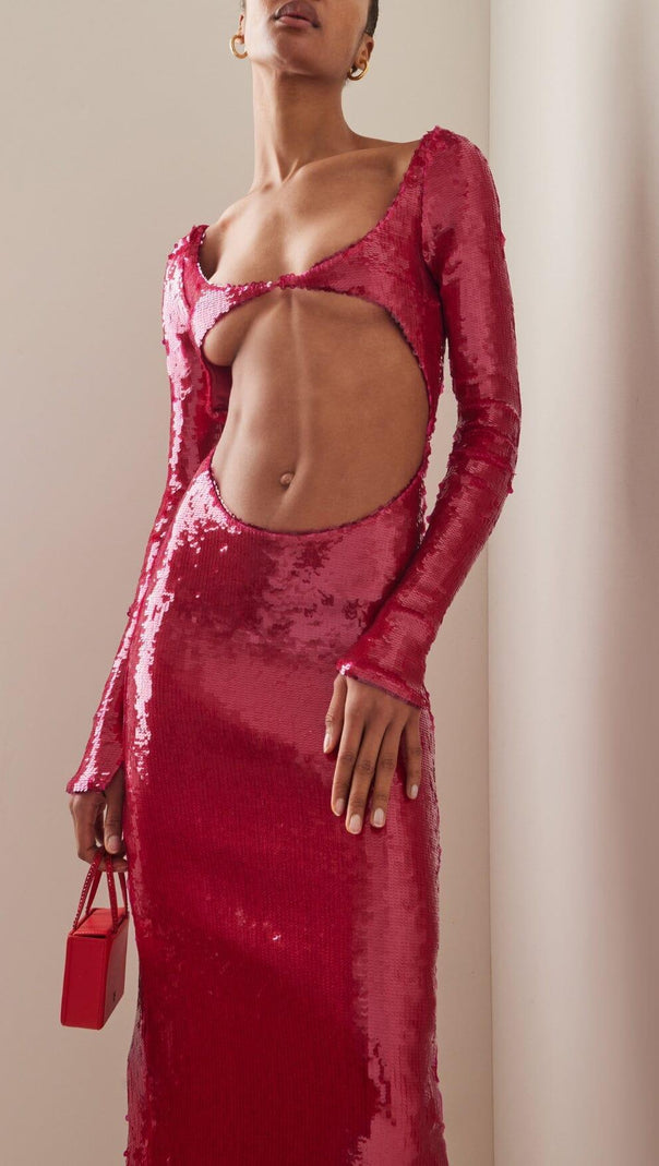 AIIZIE SEQUIN-EMBROIDERED CUT-OUT MAXI DRESS IN RED - product image