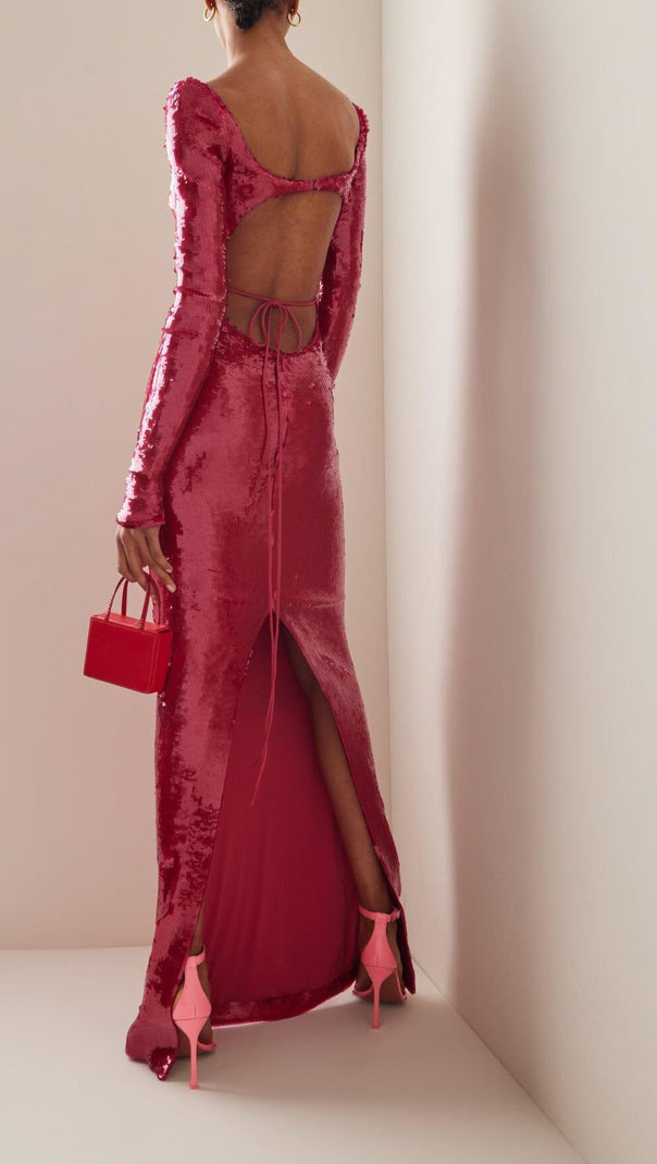 AIIZIE SEQUIN-EMBROIDERED CUT-OUT MAXI DRESS IN RED - product image